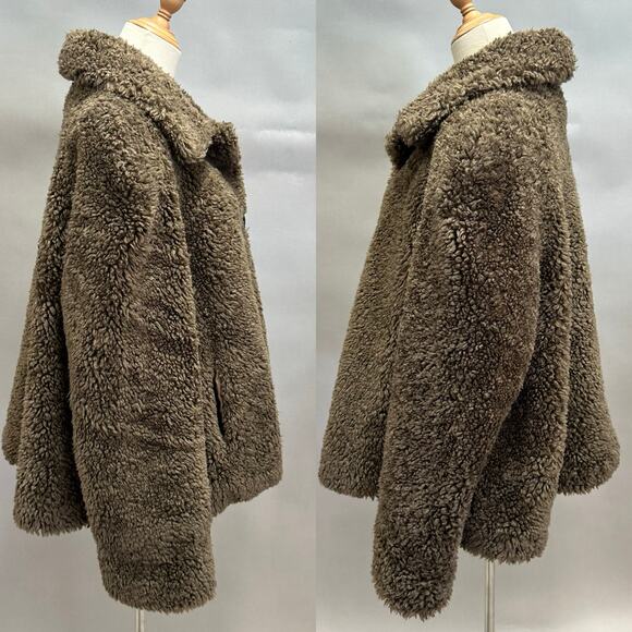 Caché Brown Teddy Sherpa Coat Jacket Size Medium Plush Faux Shearling Button - Picture 13 of 16
